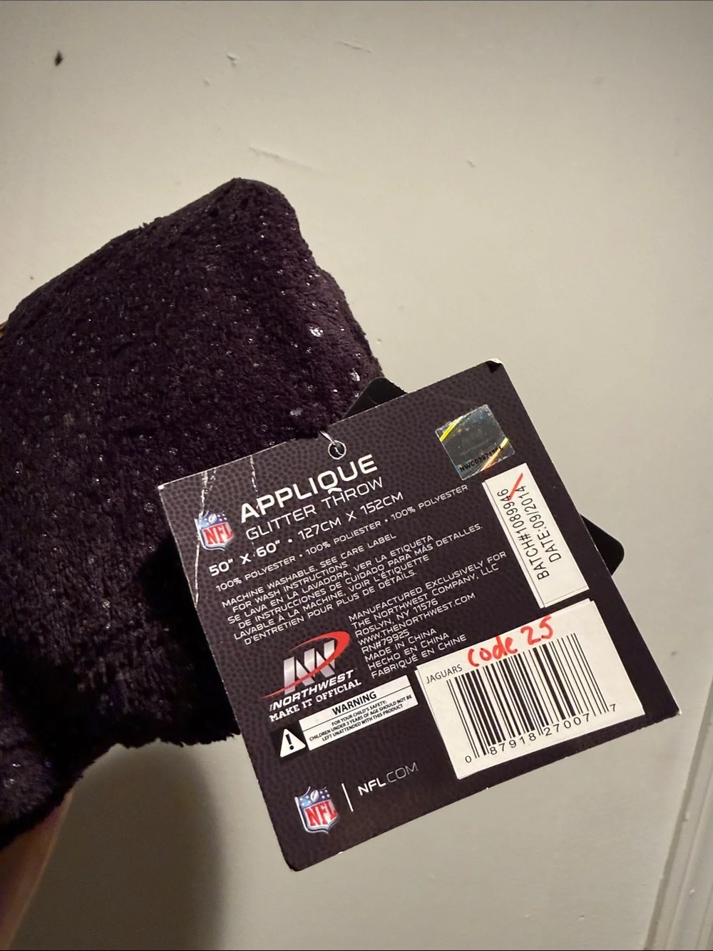 NFL Jacksonville Jaguars Black Glitter throw blanket black New polyester